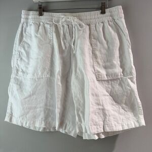 Lands End Linen Shorts Womens 16W White Excellent Elastic Waist Drawstring